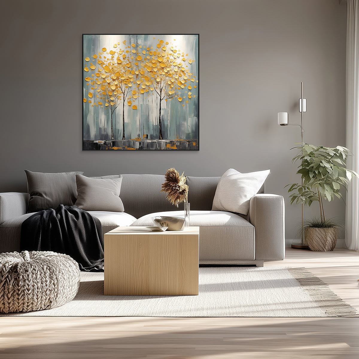 Golden Harmony Textured Tree Painting #PH0115(27)