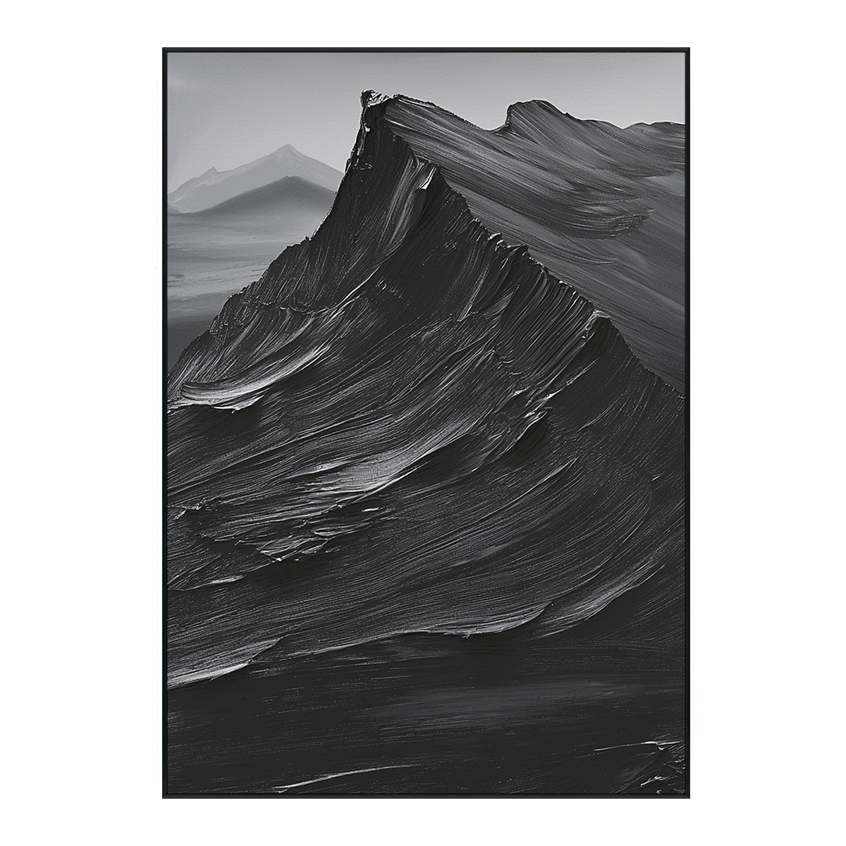 Midnight Ridge Black Textured Mountain Painting #PIS6（94）