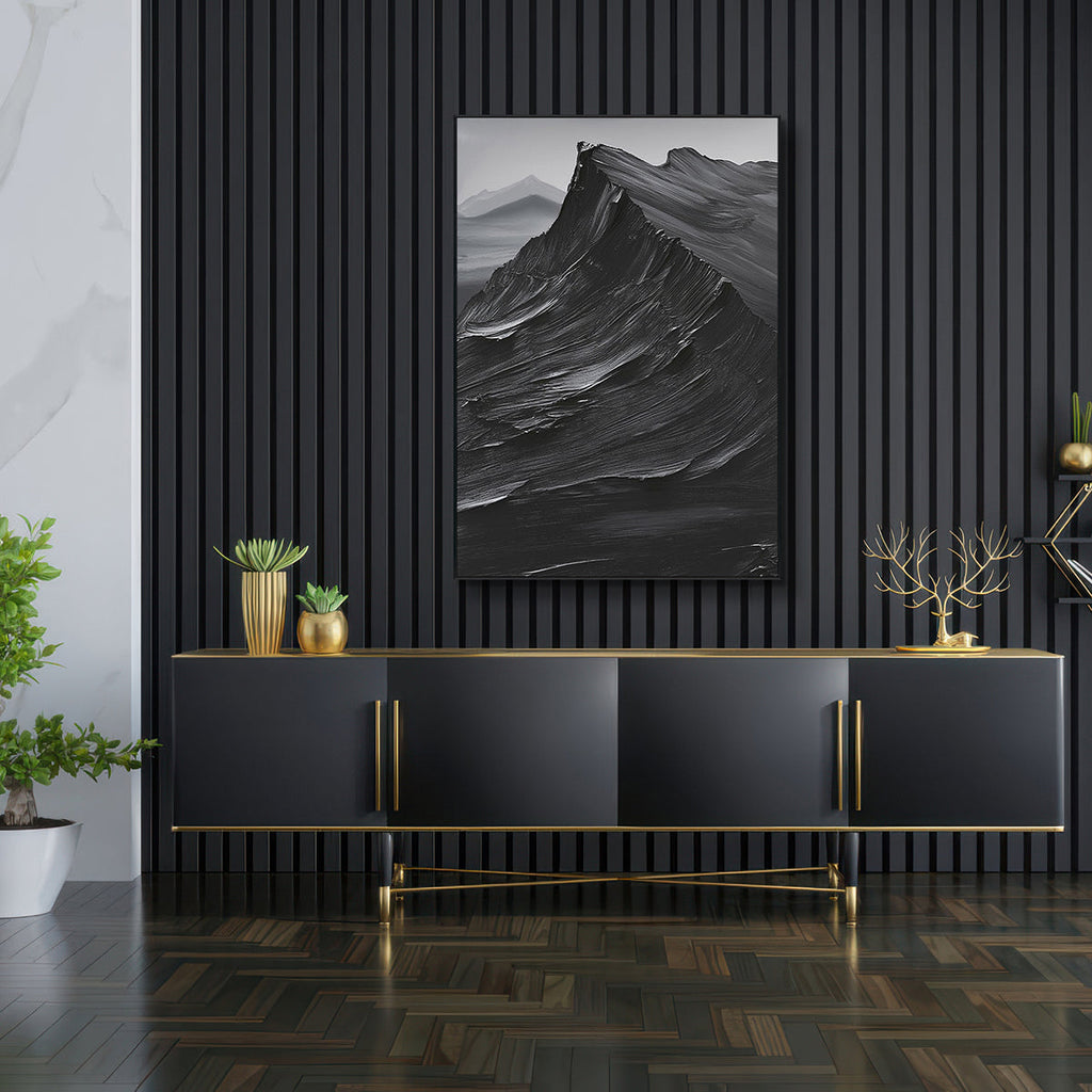 Midnight Ridge Black Textured Mountain Painting #PIS6（94）