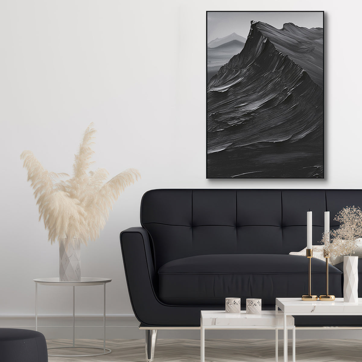 Midnight Ridge Black Textured Mountain Painting #PIS6（94）