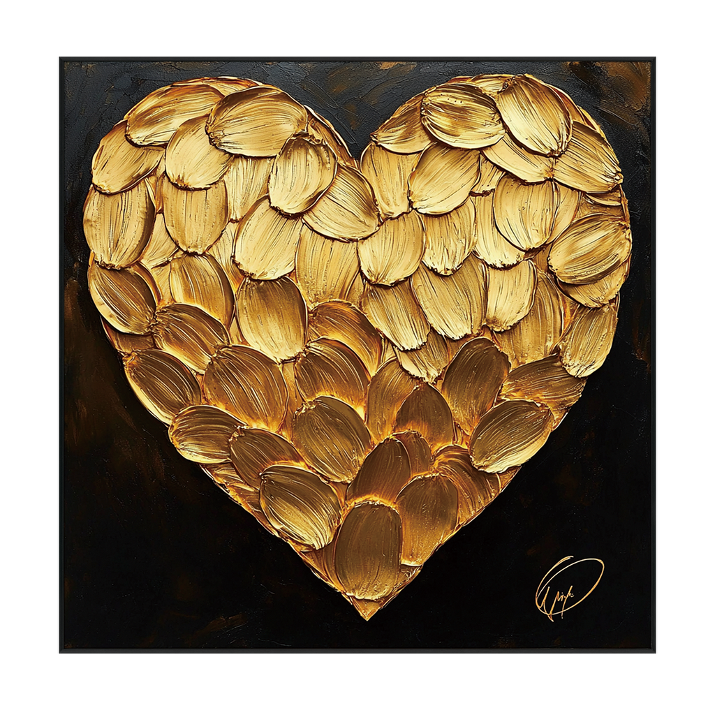 Golden Petal Heart Textured Abstract Painting #PIX8（169）