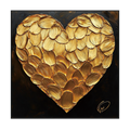 Golden Petal Heart Textured Abstract Painting #PIX8（169）
