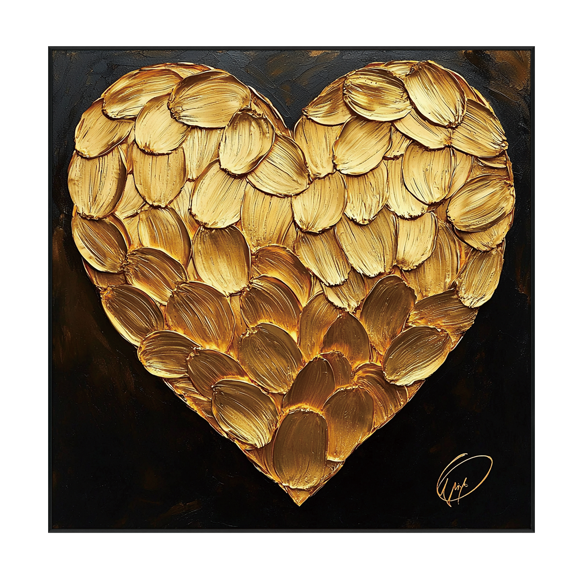 Golden Petal Heart Textured Abstract Painting #PIX8（169）