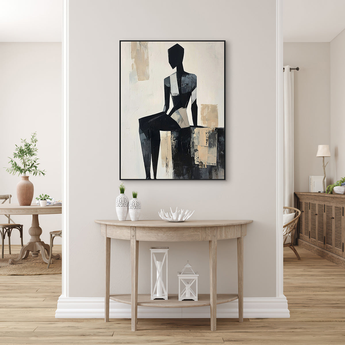 Silent Form Black and Beige Abstract Figure Painting #PIX2（126）