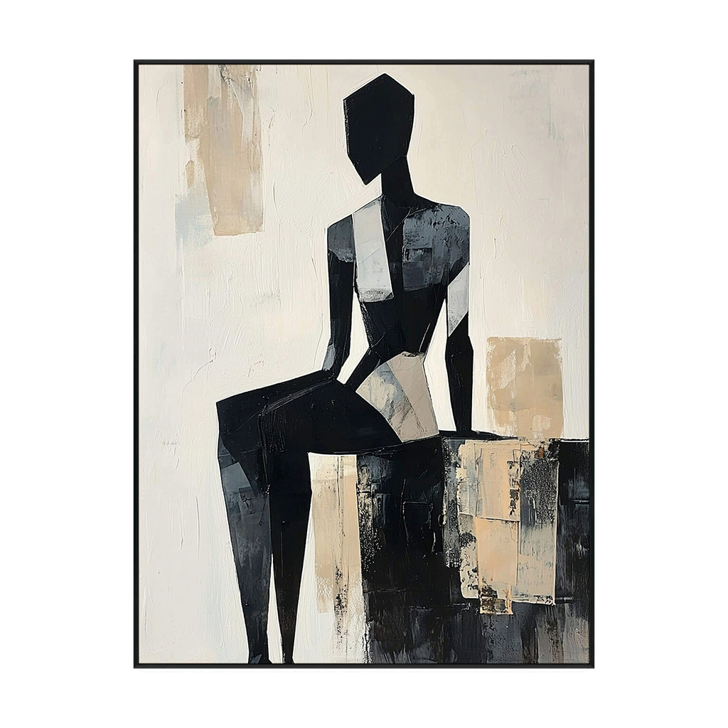 Silent Form Black and Beige Abstract Figure Painting #PIX2（126）
