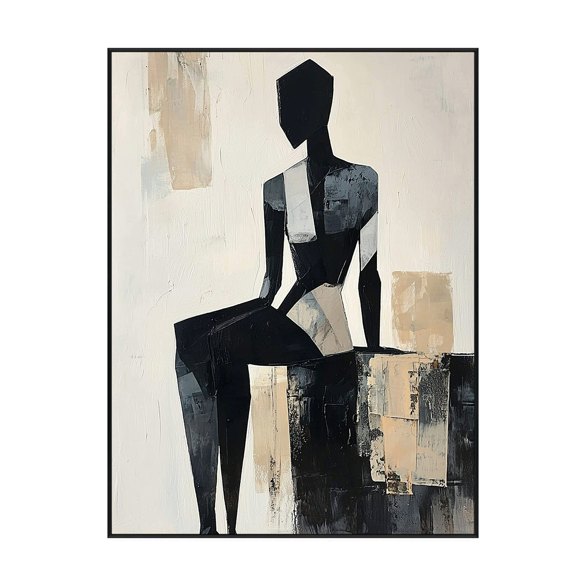 Silent Form Black and Beige Abstract Figure Painting #PIX2（126）