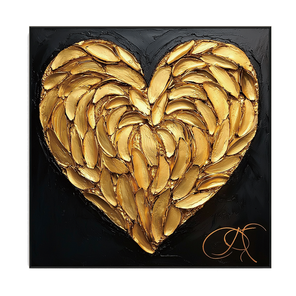 Golden Heart Textured Painting #PIX8（166）