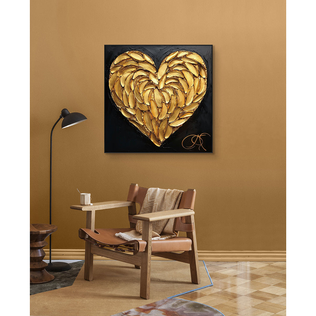 Golden Heart Textured Painting #PIX8（166）