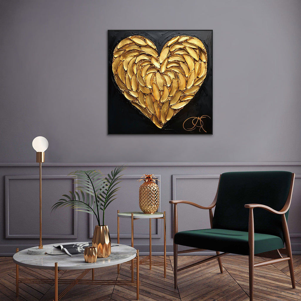Golden Heart Textured Painting #PIX8（166）