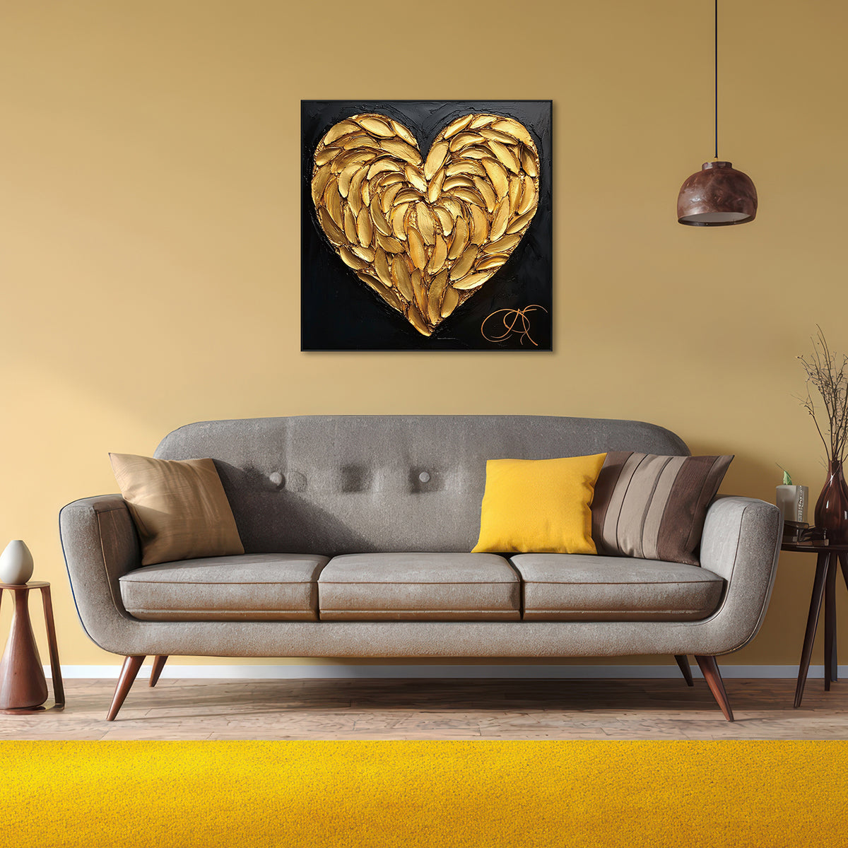 Golden Heart Textured Painting #PIX8（166）