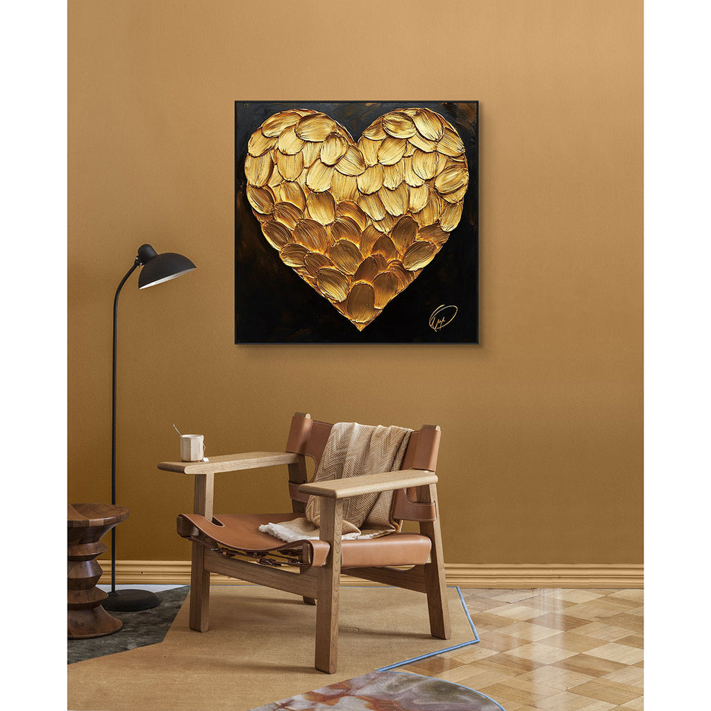 Golden Petal Heart Textured Abstract Painting #PIX8（169）