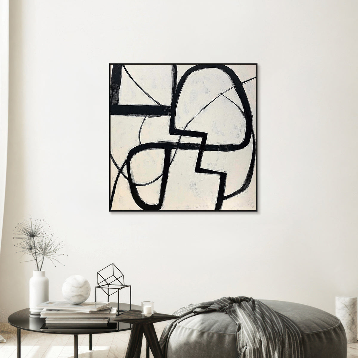 Monochrome Motion Black and White Abstract Painting #PKS6