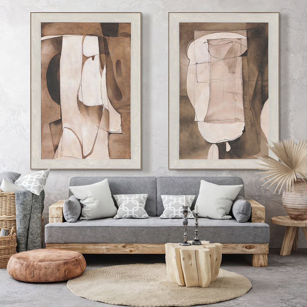 Brown White Curved Abstract Art #R1014