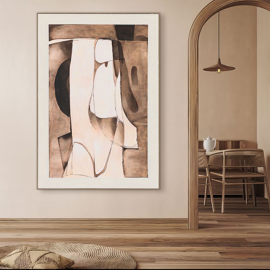 Brown White Curved Abstract Art #R1014