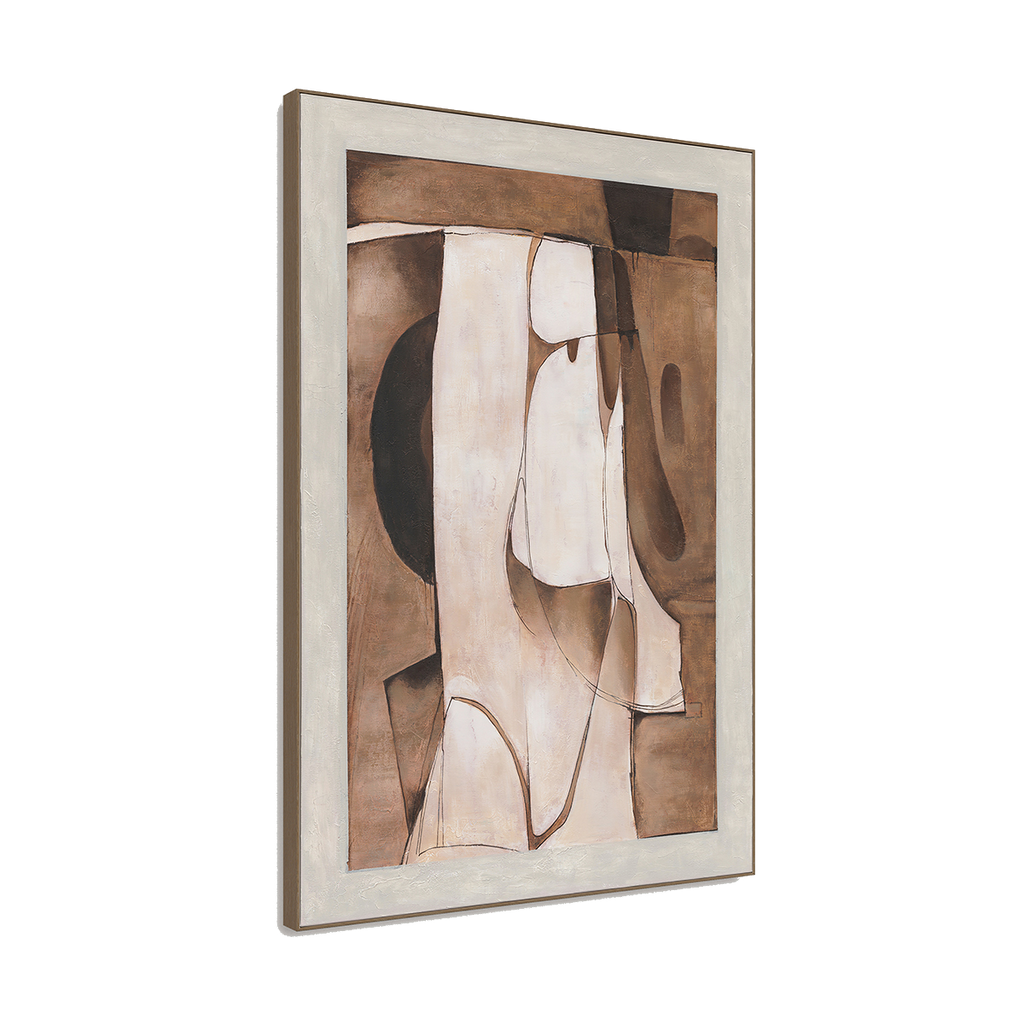 Brown White Curved Abstract Art #R1014