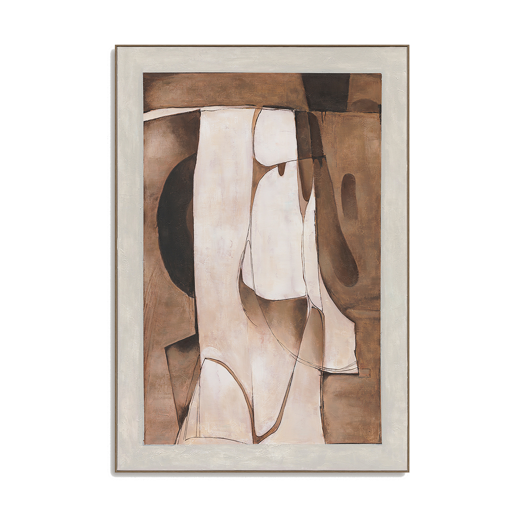 Brown White Curved Abstract Art #R1014