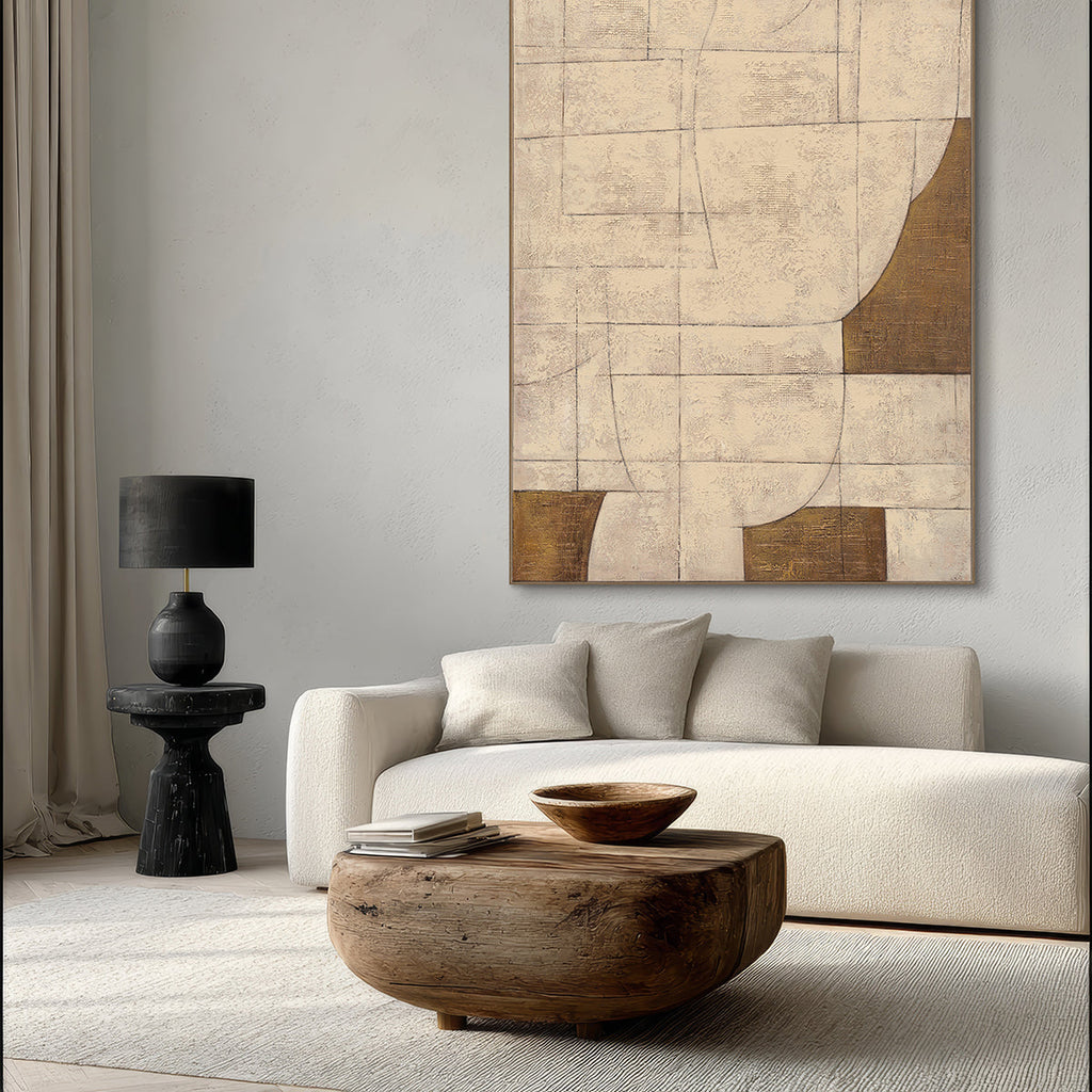 Golden Grid Geometric Abstract Painting #R2546