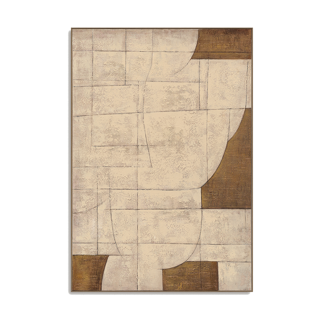Golden Grid Geometric Abstract Painting #R2546