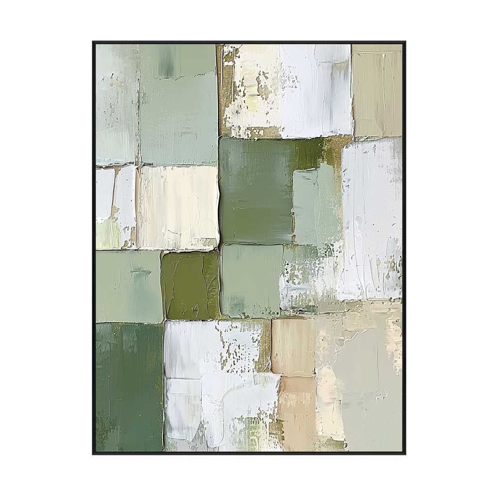 Verdant Balance Green and Beige Abstract Painting #RAX1（213）