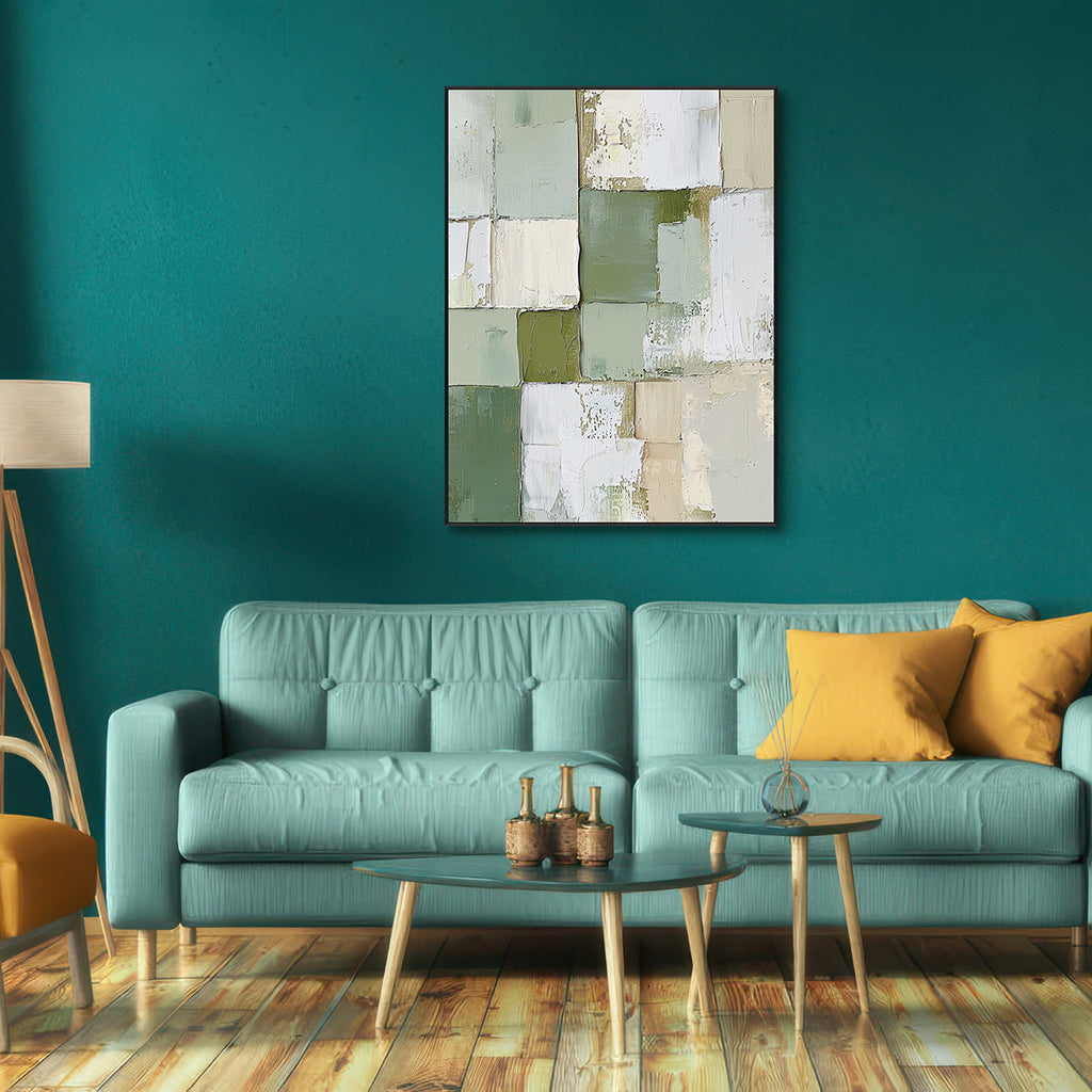 Verdant Balance Green and Beige Abstract Painting #RAX1（213）