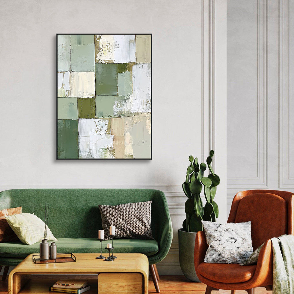 Verdant Balance Green and Beige Abstract Painting #RAX1（213）