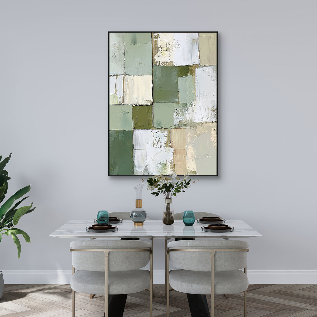 Verdant Balance Green and Beige Abstract Painting #RAX1（213）