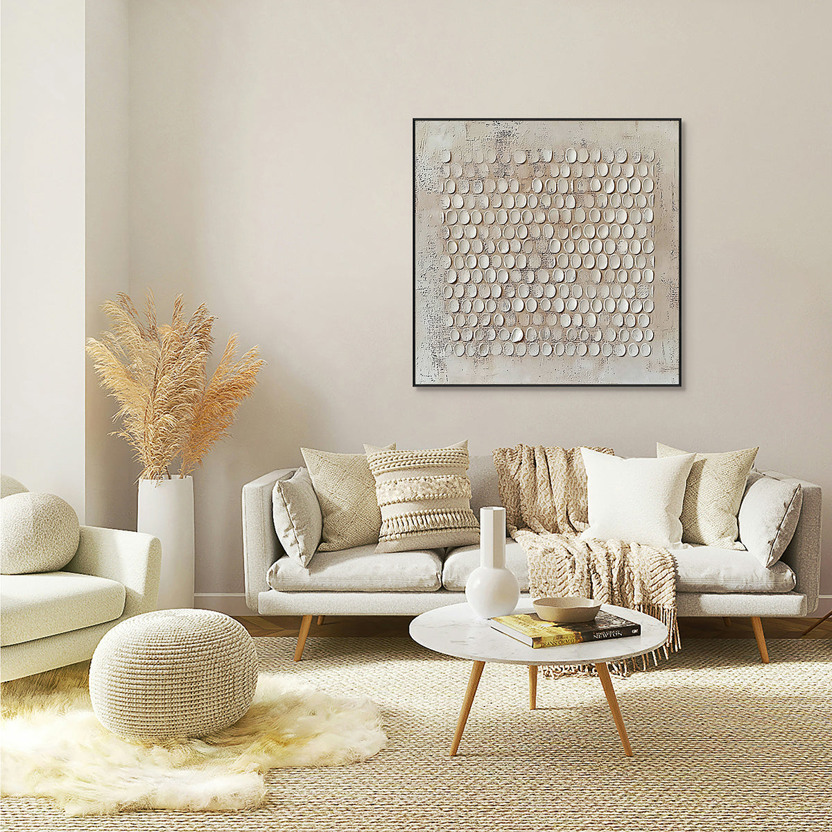 Whispered Symmetry White Minimalist Textured Painting #RBH6