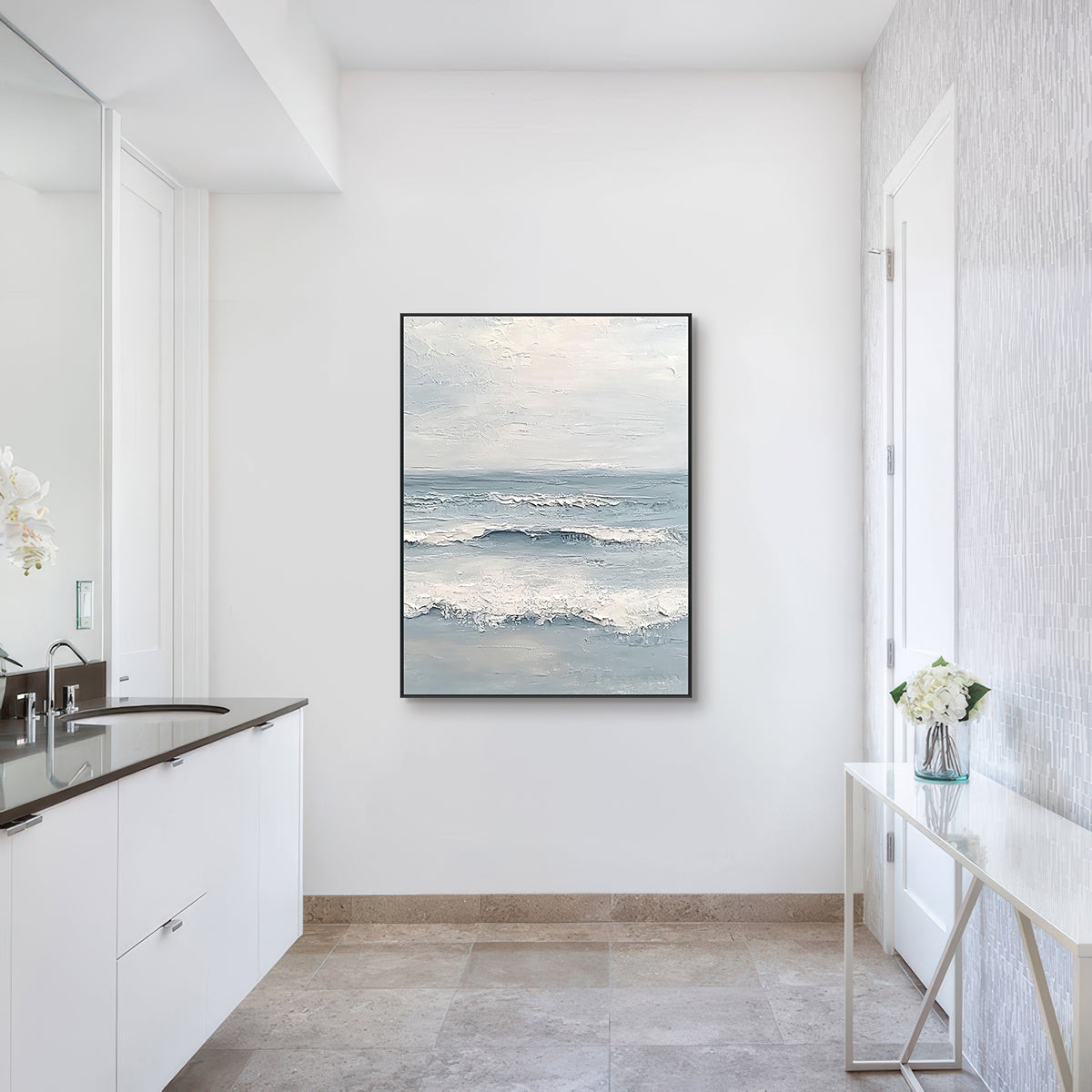 Calm Horizon Soft Blue Seascape Textured Painting #RCK7(78)