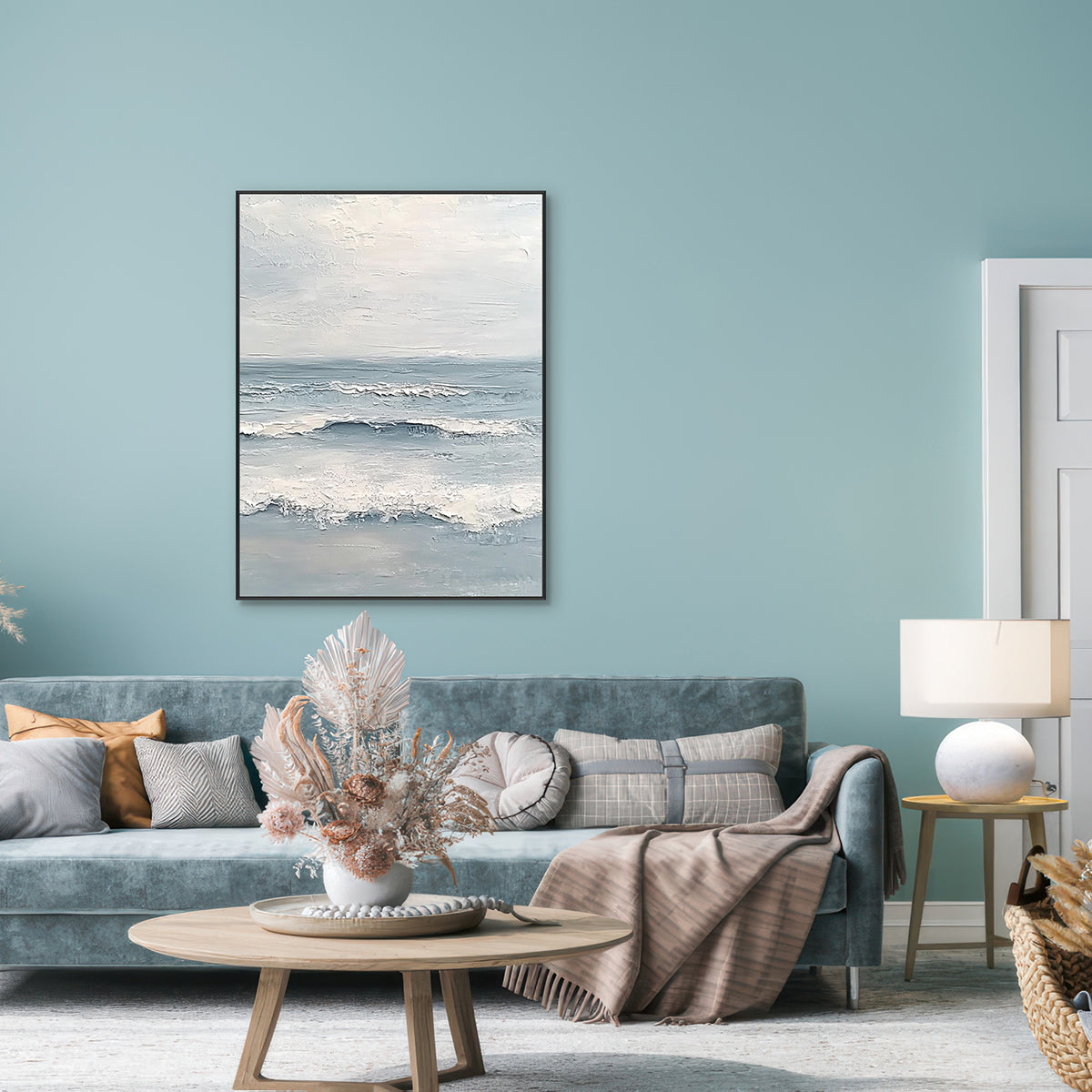 Calm Horizon Soft Blue Seascape Textured Painting #RCK7(78)