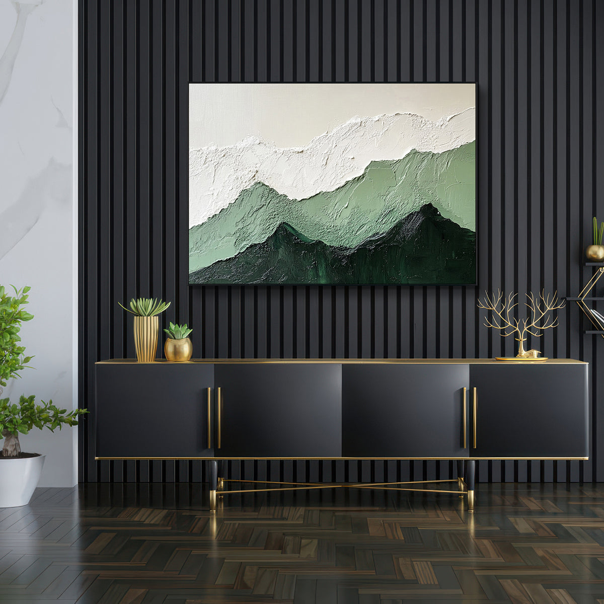Verdant Peaks Green Mountain Textured Abstract Painting #RCX5