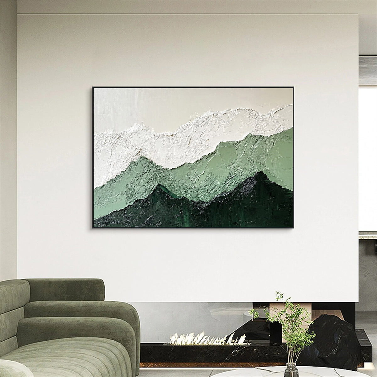 Verdant Peaks Green Mountain Textured Abstract Painting #RCX5