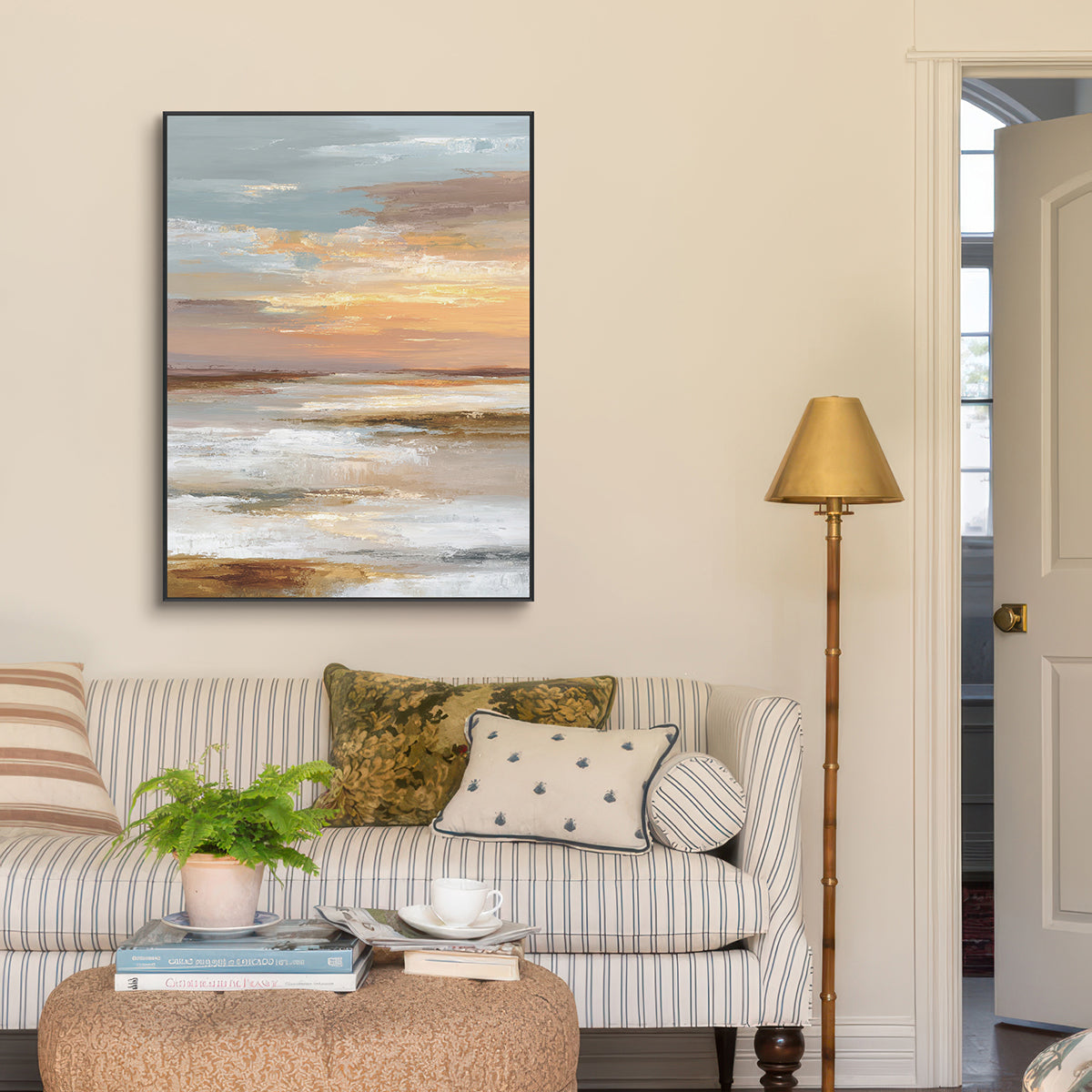 Golden Horizon Abstract Sunset Landscape Painting #RFX4（77）