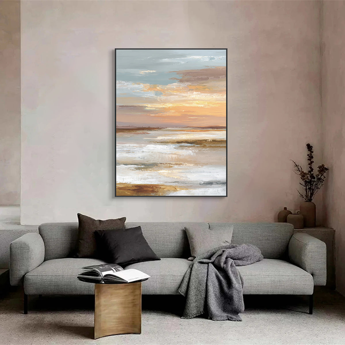 Golden Horizon Abstract Sunset Landscape Painting #RFX4（77）