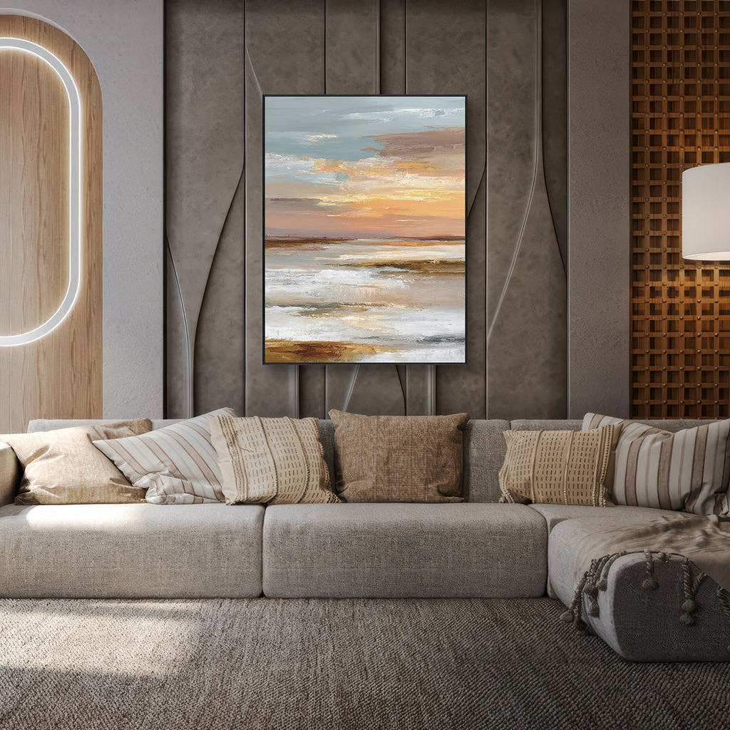 Golden Horizon Abstract Sunset Landscape Painting #RFX4（77）
