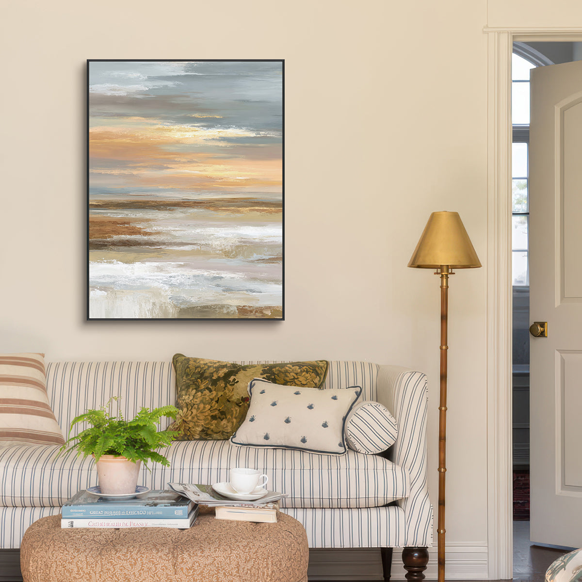 Amber Skies Abstract Landscape Horizon Painting #RFX4(78)