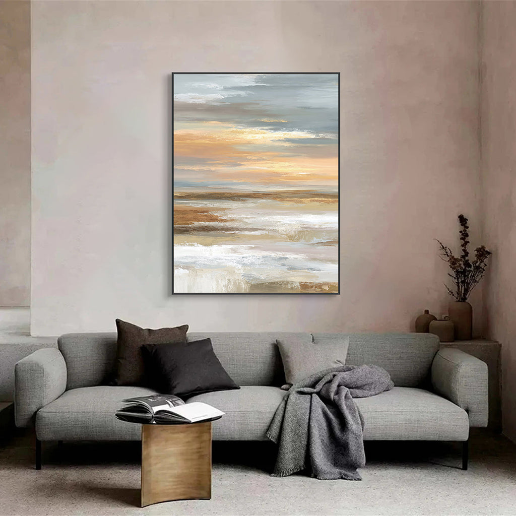 Amber Skies Abstract Landscape Horizon Painting #RFX4(78)