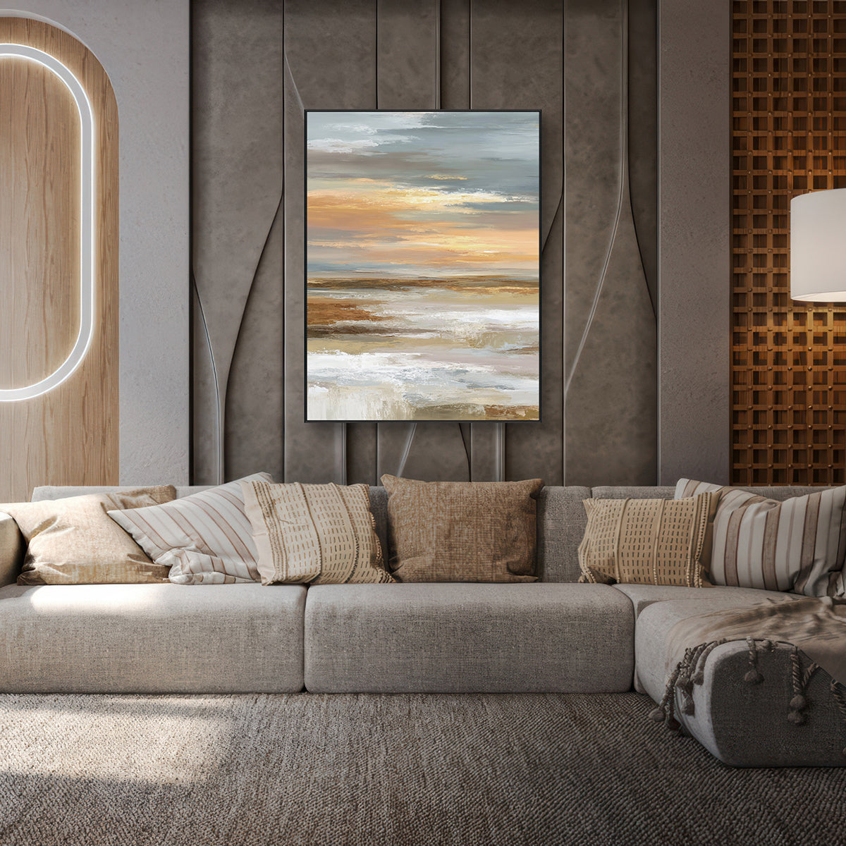 Amber Skies Abstract Landscape Horizon Painting #RFX4(78)