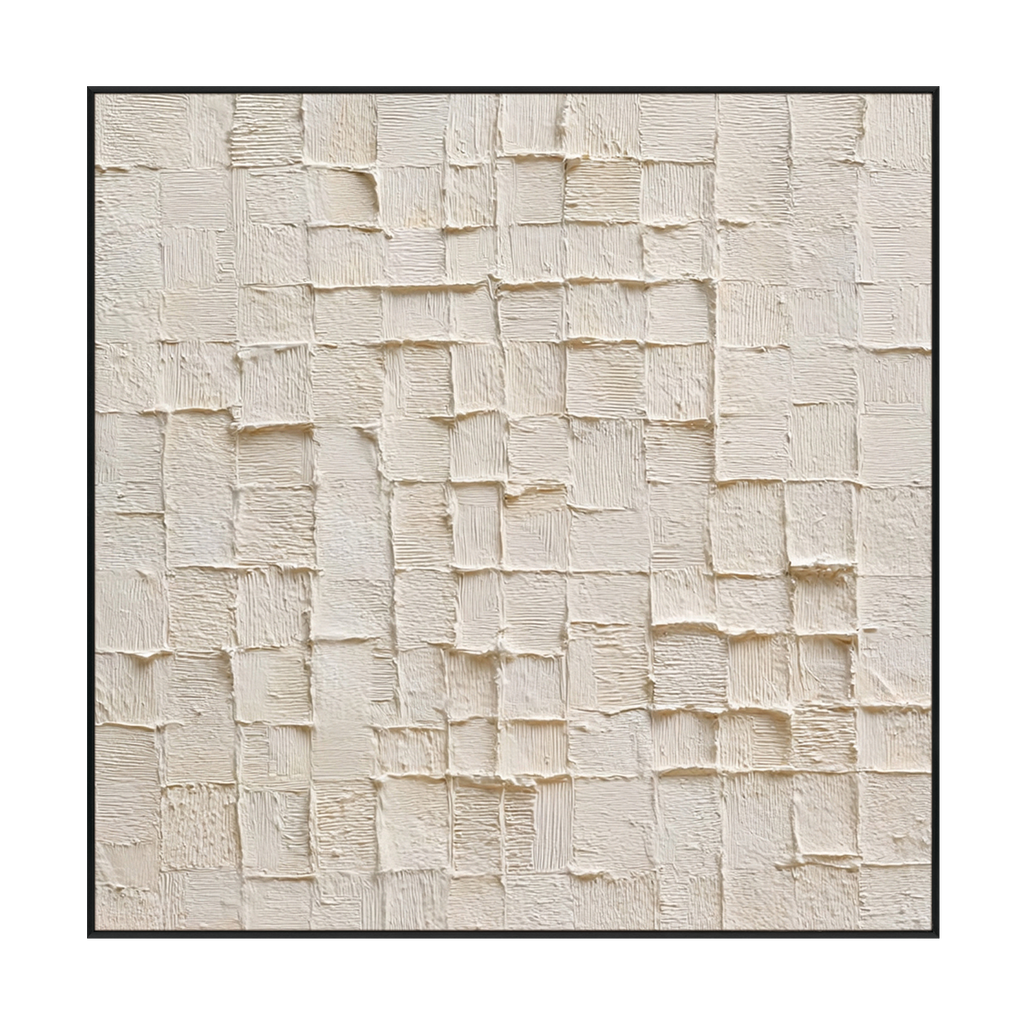 Whisper Grid White Textured Abstract Painting RGH5（43）