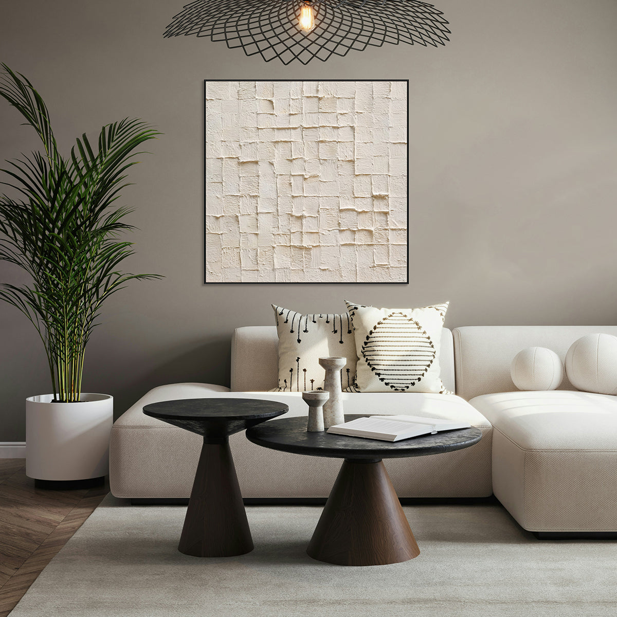 Whisper Grid White Textured Abstract Painting RGH5（43）