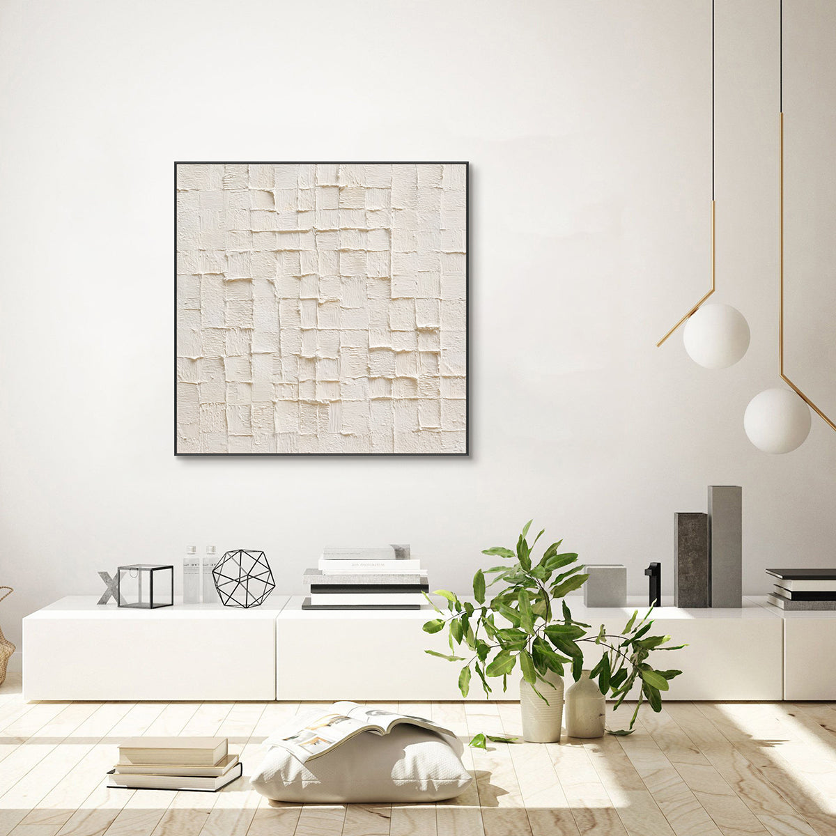 Whisper Grid White Textured Abstract Painting RGH5（43）
