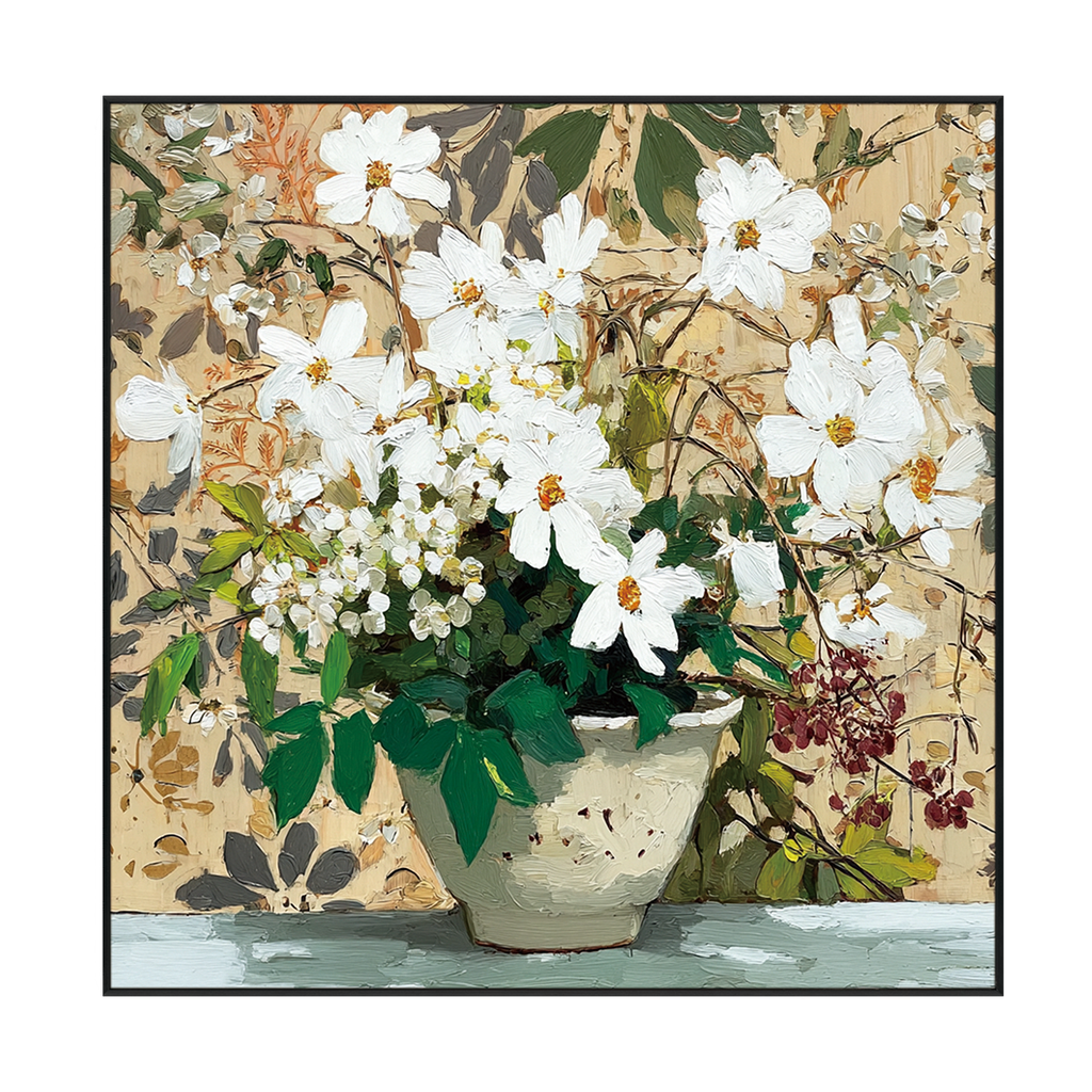 Whispering Petals White Floral Still Life Painting #RGK1448