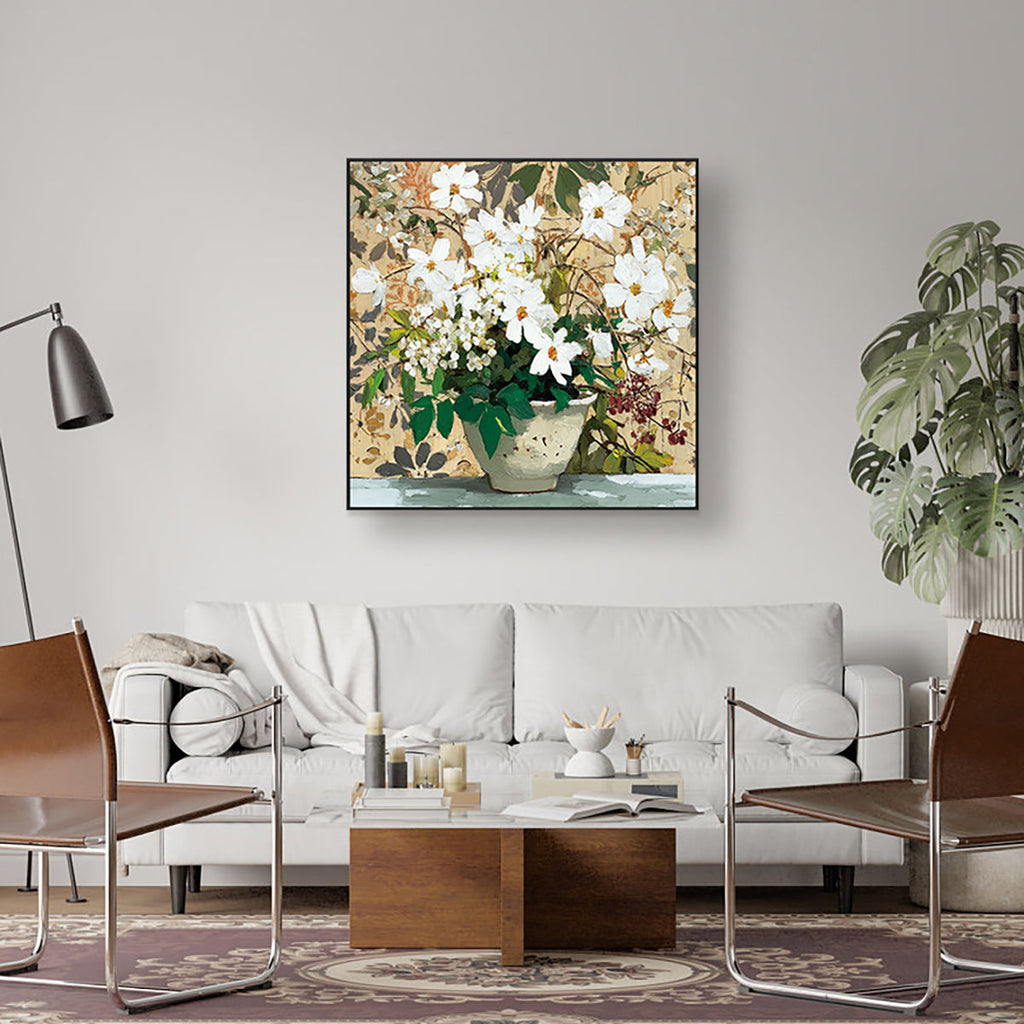 Whispering Petals White Floral Still Life Painting #RGK1448