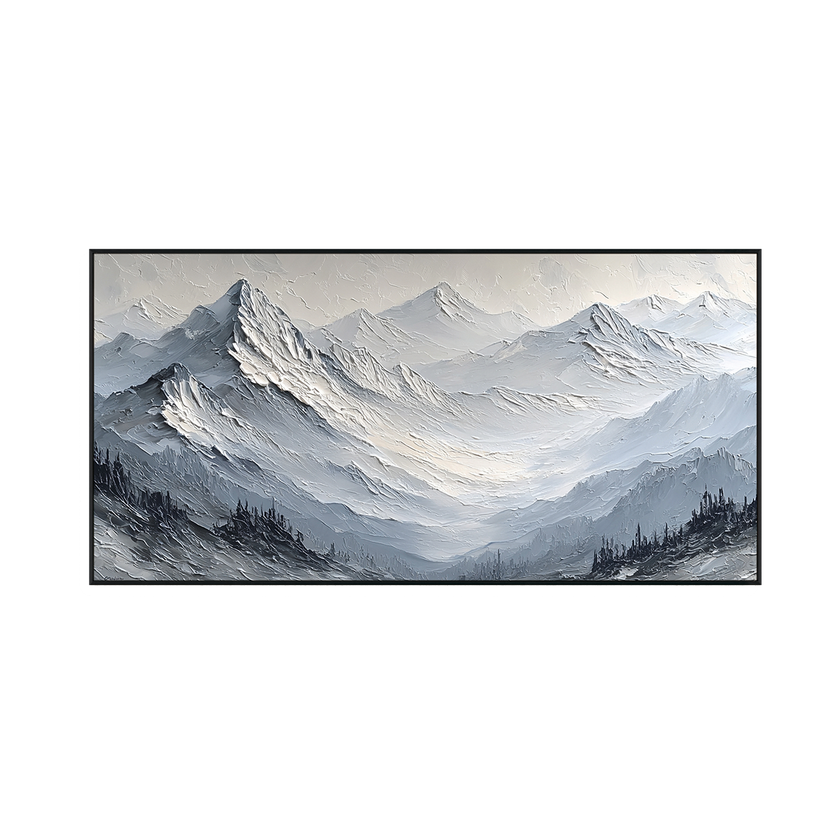 Silent Peaks Textured Mountain Painting #RIK1 (105)