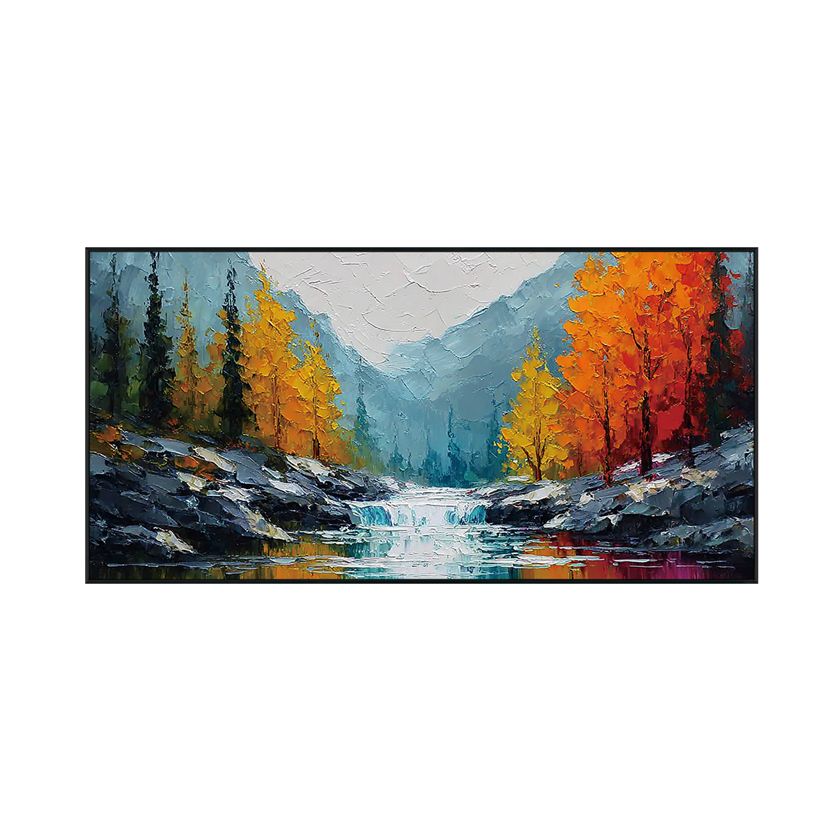 Autumn Cascade Textured Landscape Painting #RIK1 (241)