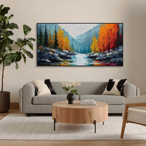 Autumn Cascade Textured Landscape Painting #RIK1 (241)