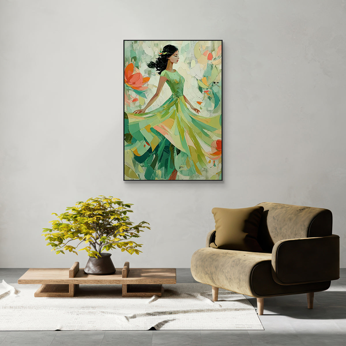 Emerald Grace Modern Woman in Green Abstract Painting #RIK1(256)