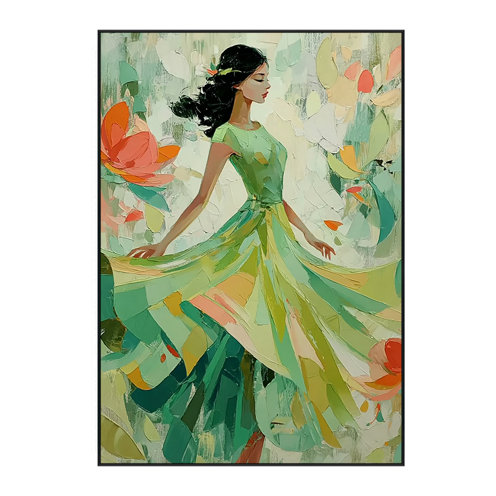 Emerald Grace Modern Woman in Green Abstract Painting #RIK1(256)