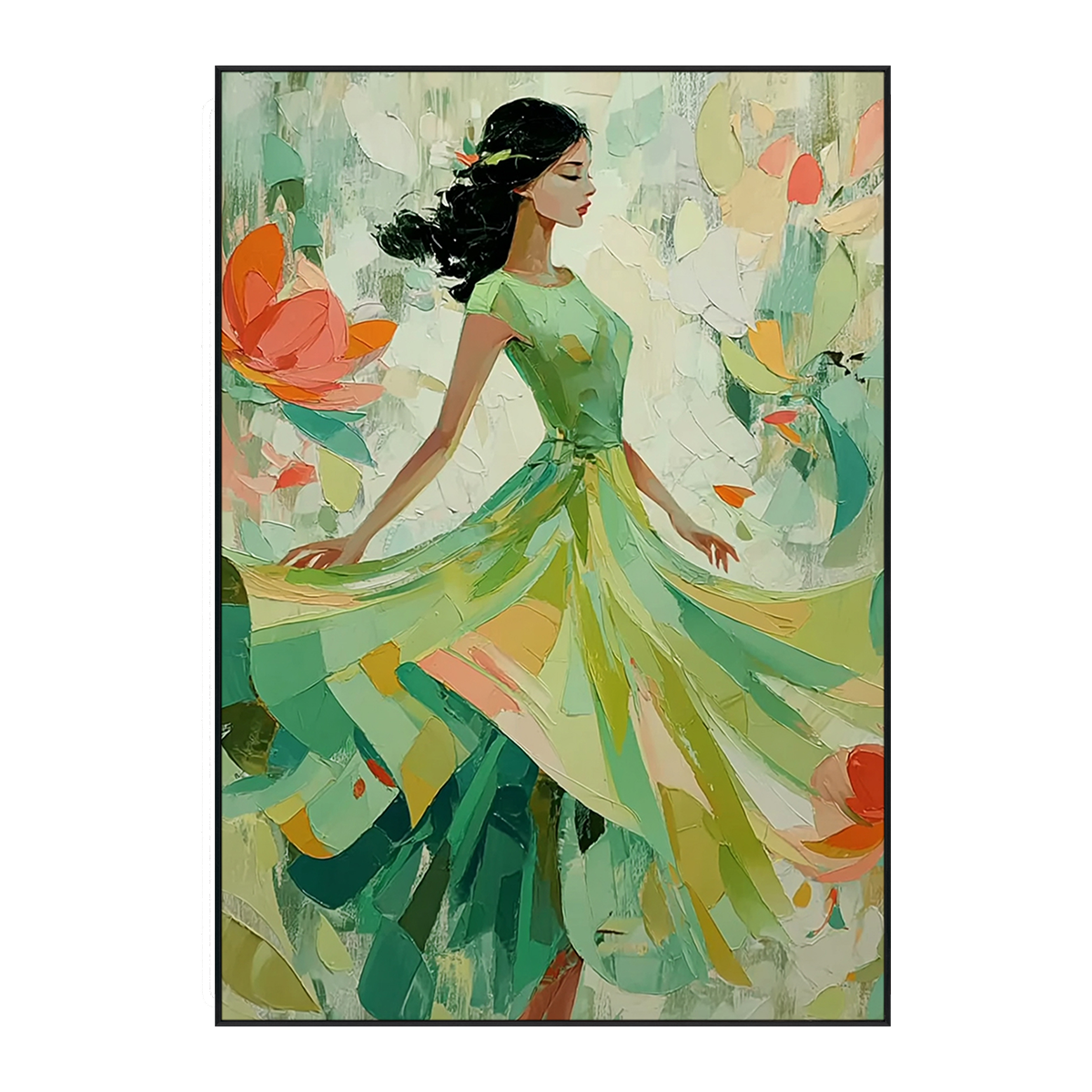 Emerald Grace Modern Woman in Green Abstract Painting #RIK1(256)