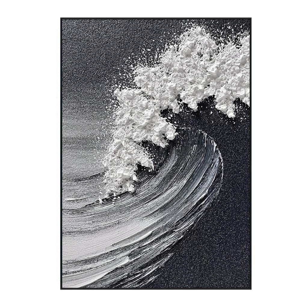 Frozen Wave  Black and White Textured Abstract Painting #RIS2
