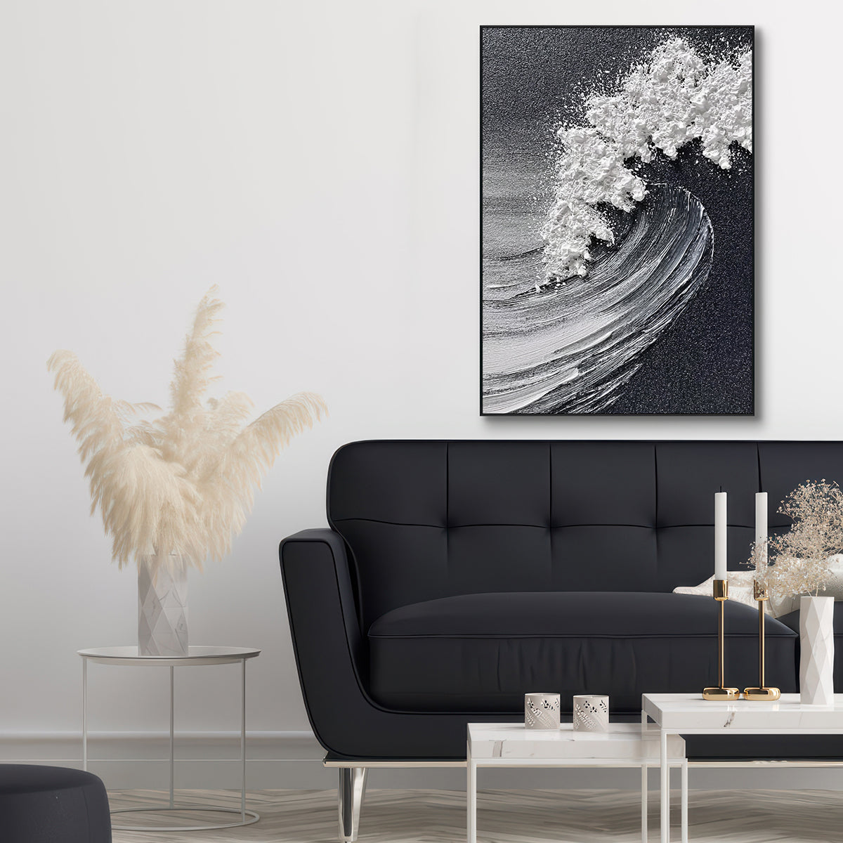 Frozen Wave  Black and White Textured Abstract Painting #RIS2